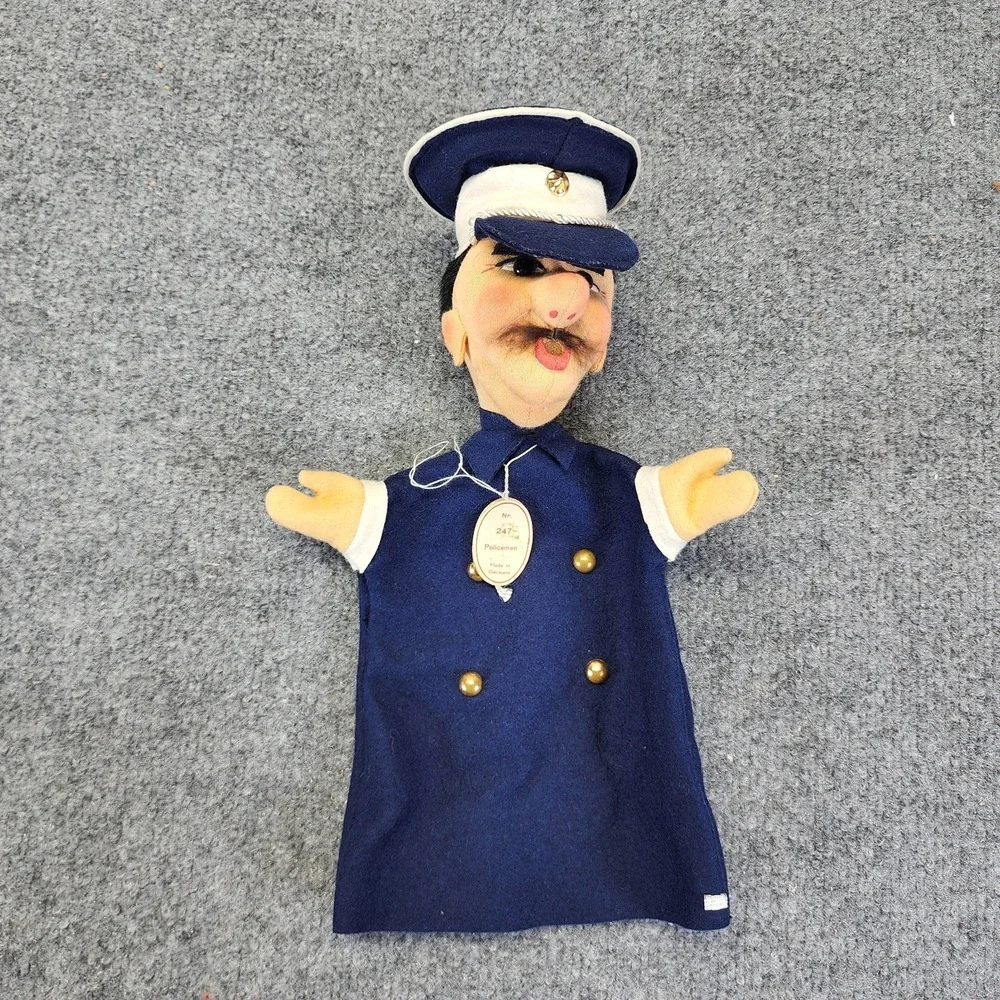 Rare Kersa POLICEMAN Hand Puppet 1960s German Vintage Constable Felt Toy W/ Tag